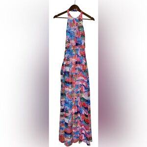 Jessica Simpson Women Halter Watercolor Size 4 Multicolor Maxi Dress‎ Wedding